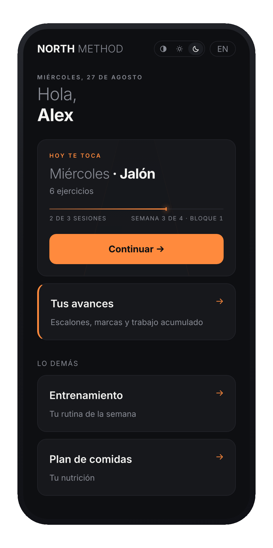 App home screen: “Up today”, showing the next day